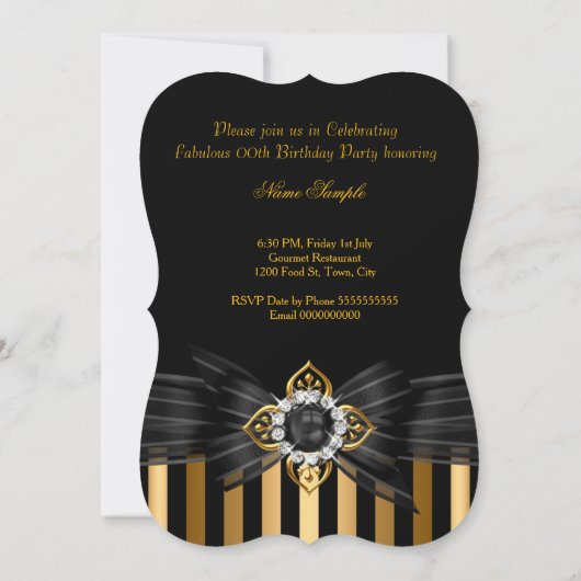 Elegant Gold Black Pearl Bow Stripe Birthday Party Kaart (Achterkant)