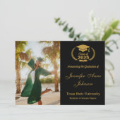 Elégant Gold Black Photo Faire-part de graduation (Debout devant)