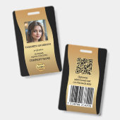Elegant Gold Black Photo ID Badge (Avant & arrière)