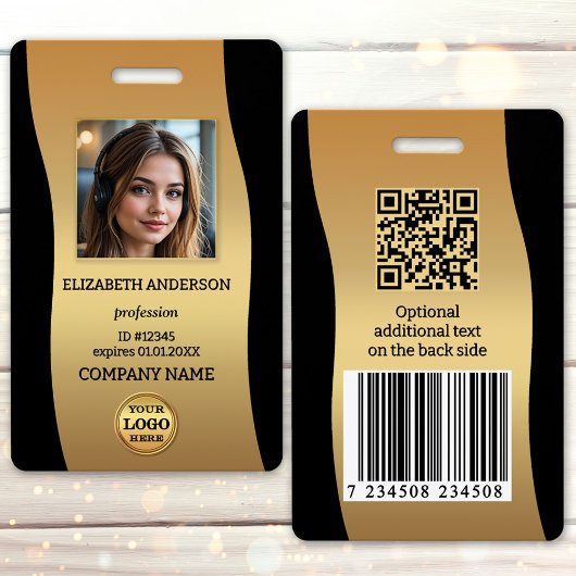 Elegant Gold Black Photo ID Badge