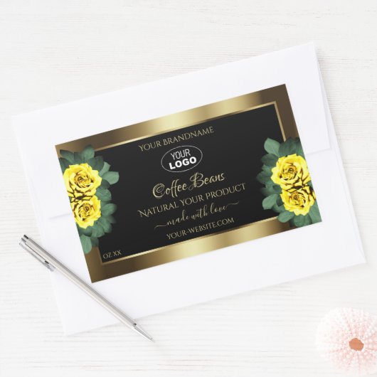 Elegant Gold Black Product Label gele rozen Logo (Envelop)