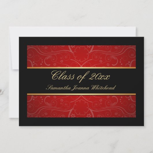 Elegant Gold/Black/Red Swirl College-graad Kaart (Voorkant)