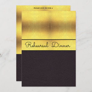 Elegant Gold & Black Rehearsal Dinner Kaart