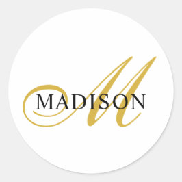Elegant Gold Black Script Monogram Ronde Sticker