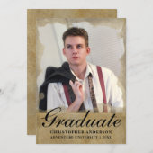 Elegant Gold Black Script Photo 2023 Afstuderen Aankondiging (Voorkant / Achterkant)