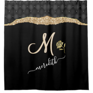 Elegant Gold Black Show Roos monogram op maat Douchegordijn