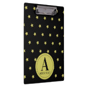 Elegant Gold & Black Star Pattern Monogram Klembord (Rechts)