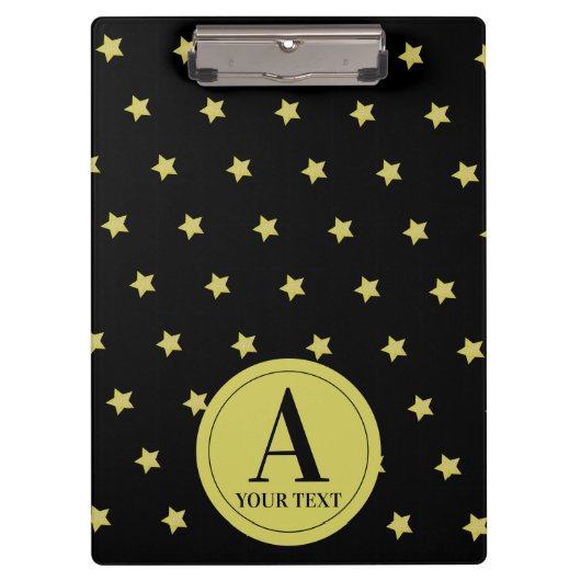 Elegant Gold & Black Star Pattern Monogram Klembord (Voorkant)