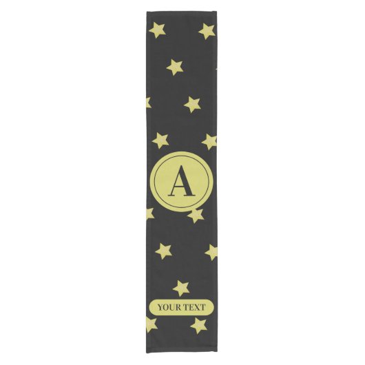 Elegant Gold & Black Star Pattern Monogram Korte Tafelloper (Voorkant)