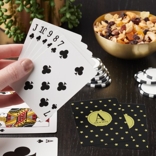 Elegant Gold & Black Star Pattern Monogram Pokerkaarten (Insitu)