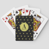 Elegant Gold & Black Star Pattern Monogram Pokerkaarten (Achterkant)