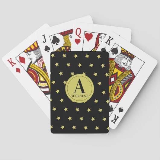 Elegant Gold & Black Star Pattern Monogram Pokerkaarten (Achterkant)