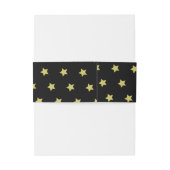 Elegant Gold & Black Star Pattern Monogram Uitnodigingen Wikkel (Achterkant Voorbeeld)