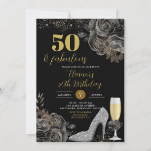 Elegant Gold Black Stiletto Woman Birthday Kaart