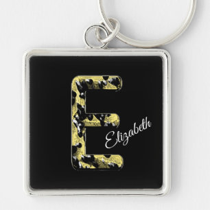 Elegant Gold Black Style Letter E Monogram Sleutelhanger