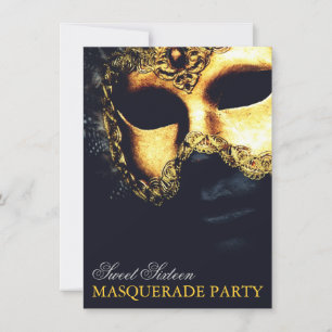Elegant Gold Black Sweet 16 Masquerade-uitnodiging Kaart