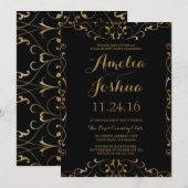 Élégant Gold Black Swirl Invitation de la partie d (Devant / Derrière)