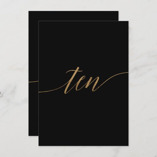 Elégant Gold & Black Table Dix Numéro de table (Devant / Derrière)