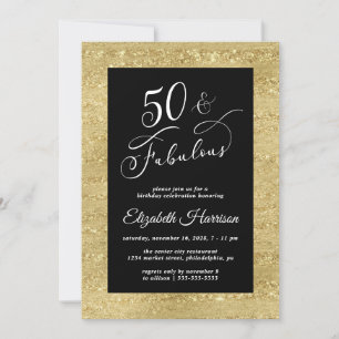Elegant Gold Black, uitnodiging voor 50e verjaarda