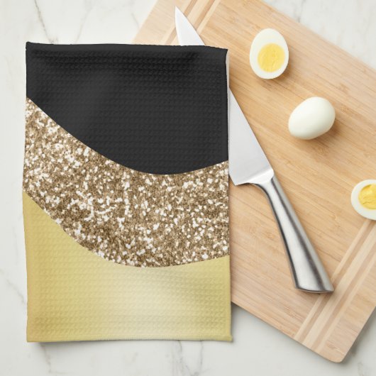 Elegant Gold Black Wave Theedoek (Quarter Fold)