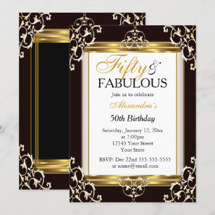 Elegant Gold Black white 50th Fabulous Birthday Kaart
