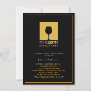 Elegant Gold Black Wine Bridal Shower Invitations Kaart