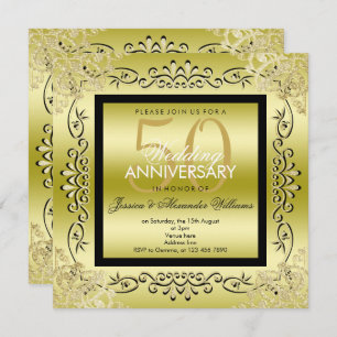 Elegant Gold & Black Women's 50th Wedding Kaart