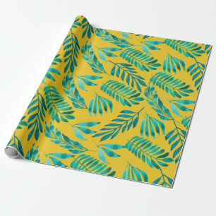 Elegant Gold Blauwgroen Foliage Leaf Pattern Gift Cadeaupapier