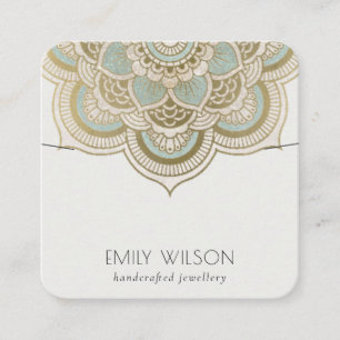 Elegant Gold Blauwgroen Mandala Ketting Display Vierkante Visitekaartje