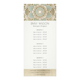 Elegant Gold Blauwgroen Mandala Service Price Reclamekaart