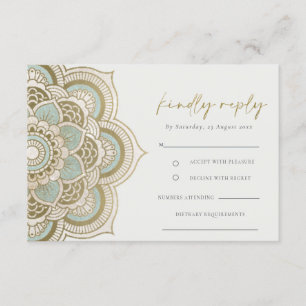 Elegant  Gold Blauwgroen Mandala Wedding RSVP Informatiekaartje