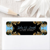 Elegant Gold Blue & Black Floral Lijst Etiket (Insitu)