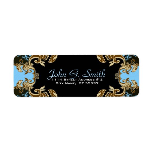 Elegant Gold Blue & Black Floral Lijst Etiket (Voorkant)