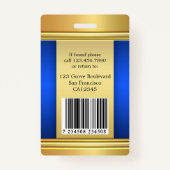 Elégant Gold Blue Employé Photo ID Badge (Dos)