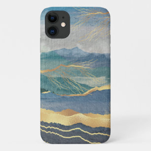 Elegant Gold Blue Landscape Art iPhone 11 Hoesje