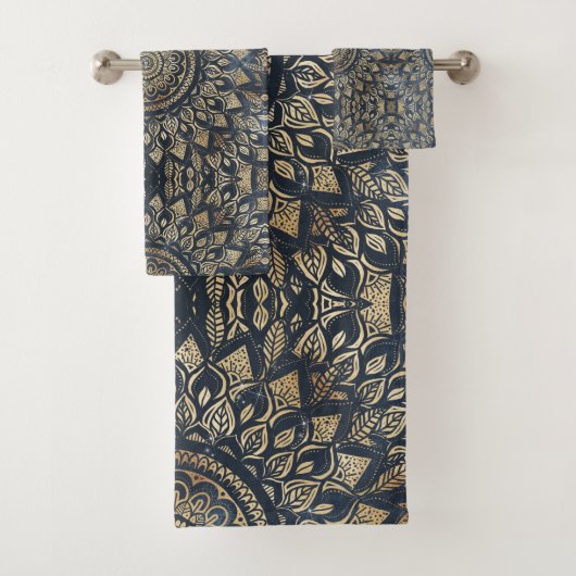 Elegant Gold Blue Mandala Floral Bad Handdoek (Insitu)
