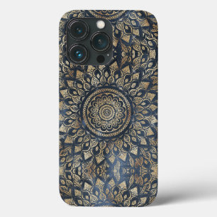 Elegant Gold Blue Mandala Floral iPhone 13 Pro Hoesje
