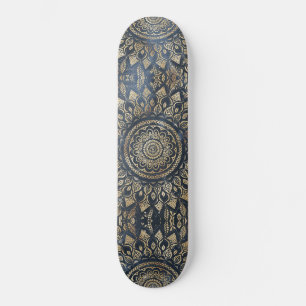 Elegant Gold Blue Mandala Floral Skateboard