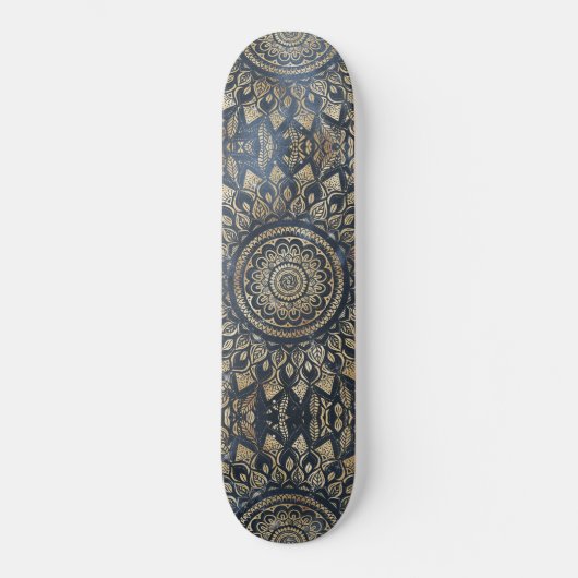 Elegant Gold Blue Mandala Floral Skateboard (Voorkant)