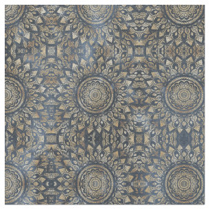 Elegant Gold Blue Mandala Floral Stof
