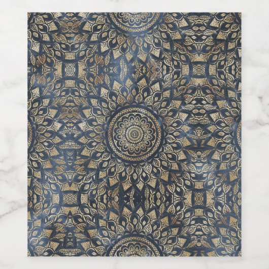 Elegant Gold Blue Mandala Floral Wijn Etiket (Enkel label)