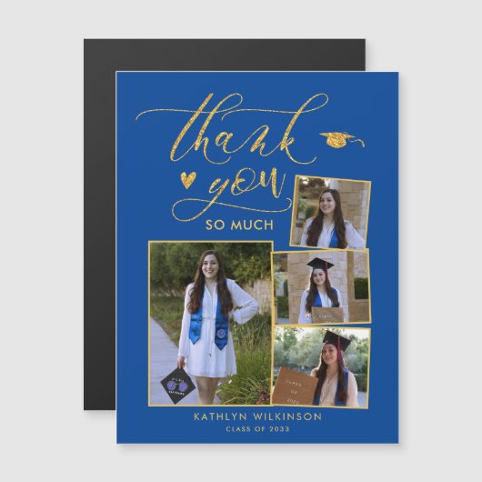 Elegant Gold Blue Multi Photo Afstuderen Hartelijk (Voorkant / Achterkant)