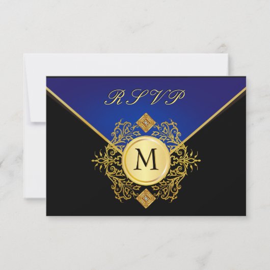 Elégant Gold Blue Occasion spéciale Cartes RSVP (Devant)