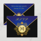 Elégant Gold Blue Occasion spéciale Cartes RSVP (Devant / Derrière)