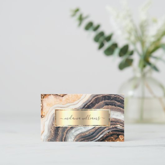 Elegant Gold blush Marble Agate Geode QR Code Visitekaartje (Staand voorkant)