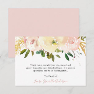 Elegant Gold Blush Pink Floral Funeral Bedankkaart