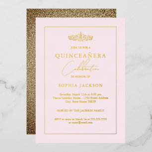 Elegant Gold Blush Pink Quinceanera 15e verjaardag Folie Uitnodiging