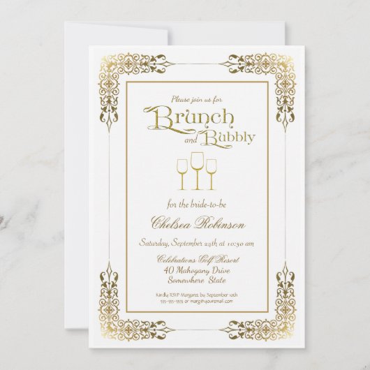 Elegant Gold Border Brunch en Bubble Kaart (Voorkant)