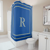 Elegant Gold Border en Custom Monogram Blue Douchegordijn (In situ)