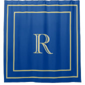 Elegant Gold Border en Custom Monogram Blue Douchegordijn (Voorkant)